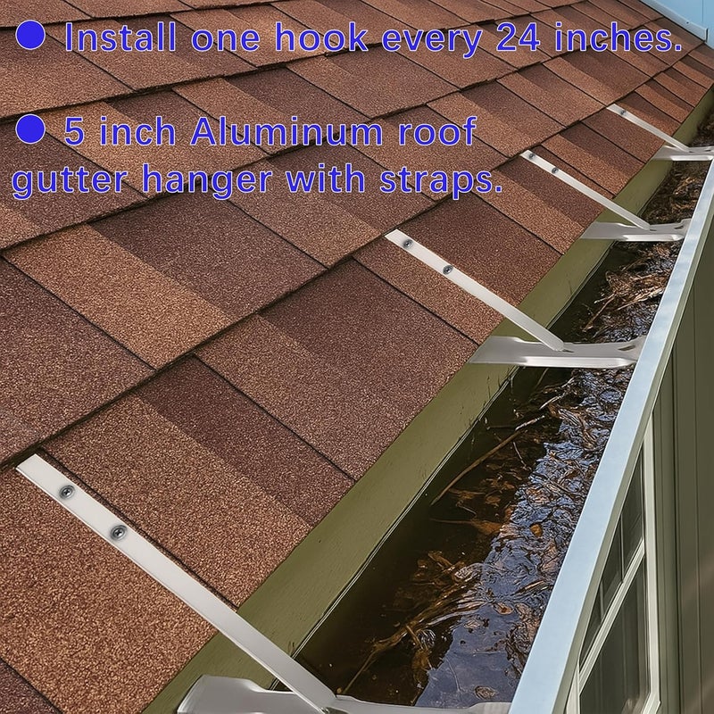 Mindoub 50 PACK 5" Aluminum Roof Gutter Hangers Aluminum and Steel Gutters with Rust-Resistant Screws Include 5" Gutter Clips with Straps for Eavesless FixingStrong Durable Roof Gutter Support Solution - Image 5